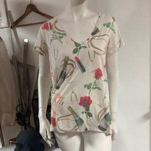 Local Celebrity Floral,Champagne Print V-Neck Top